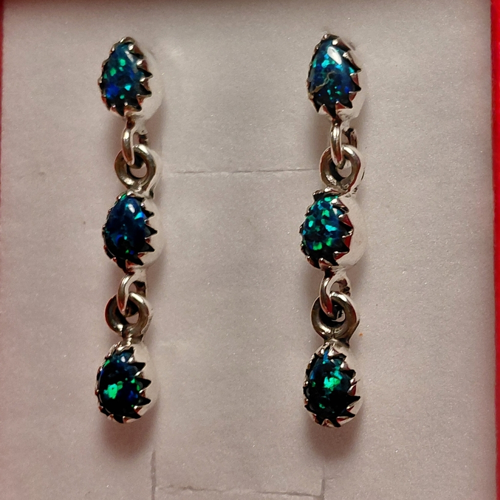 Elegant Aurora Opal Drop Earrings - Picture 3 of 7